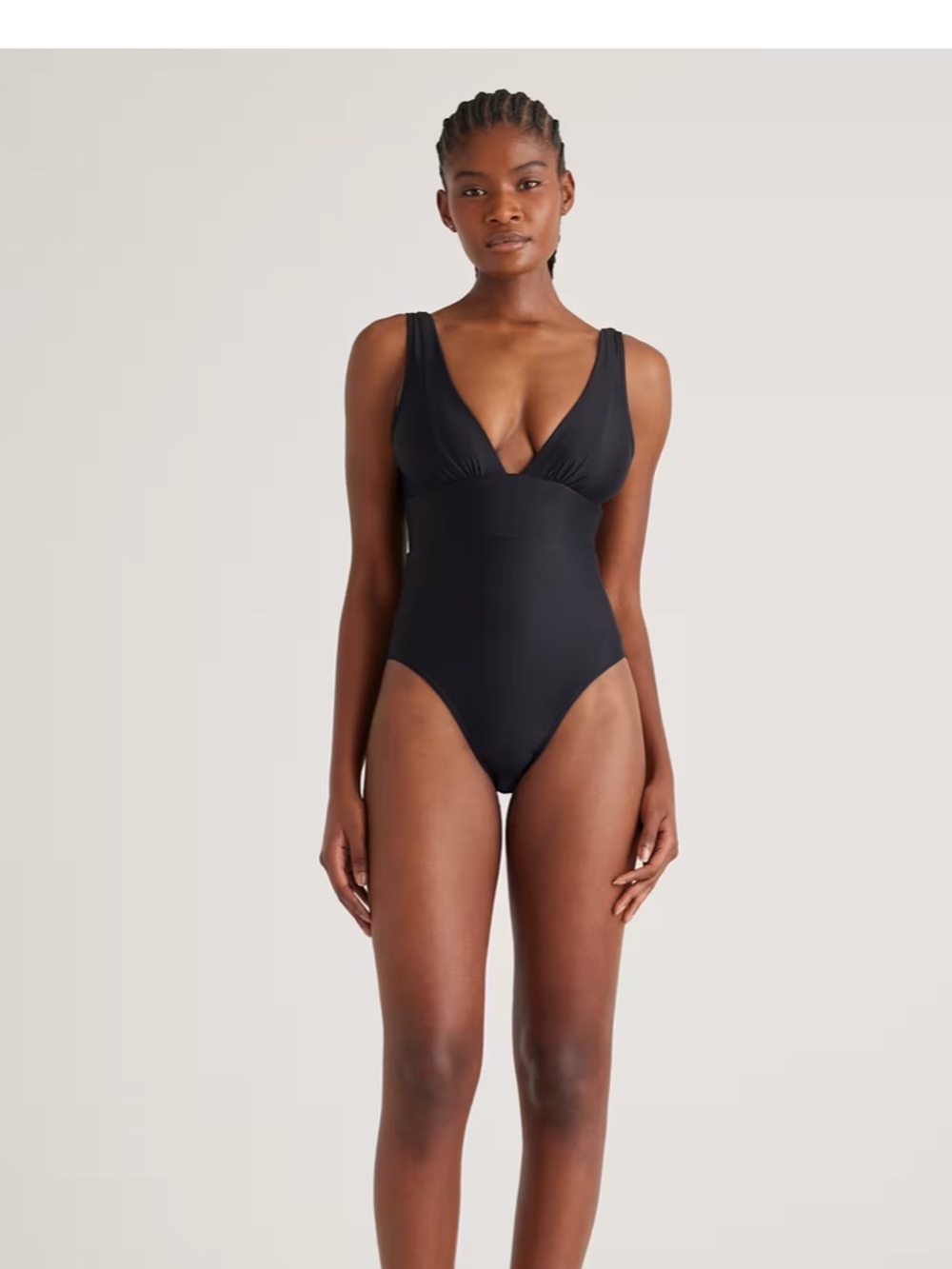 Quince Black Italian Plunge One-Piece Swimsuit